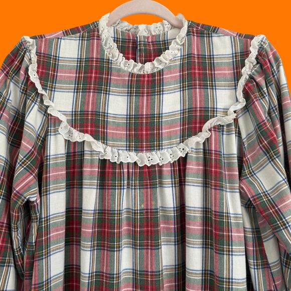 80's 90's vintage tartan plaid Christmas night gown pjs OSFM l.l. bean by lanz - Picture 9 of 11